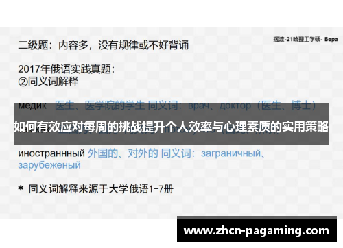 如何有效应对每周的挑战提升个人效率与心理素质的实用策略